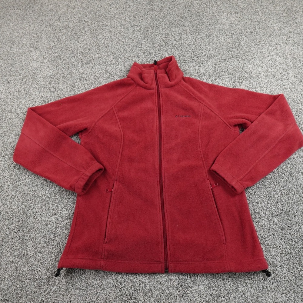 Columbia Sweater Mens M Red‎ Fleece Zip Sweatshirt Jacket Mock Neck Outdoors